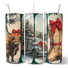 OrnamentallyYou - Small Town Christmas 20oz Tumbler With Lid and Stainless Steel Straw - Multicolored