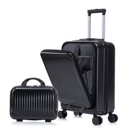 Ropilly - 2 Piece Luggage Set Front Opening Carry On Luggage 20 Inch Hard Shell Suitcase - Black