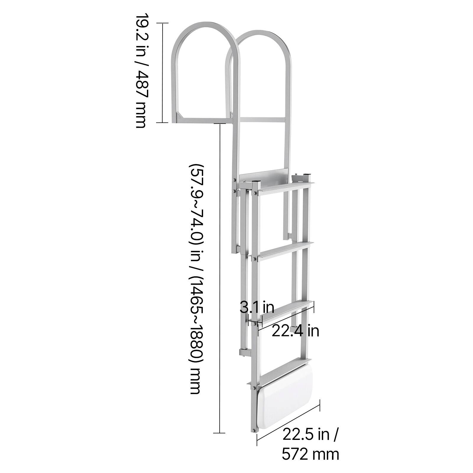 19.2 in / 487 mm  
(57.9~74.0) in / (1465~1880) mm  
3.1 in  
22.4 in / 572 mm  
22.5 in / 572 mm