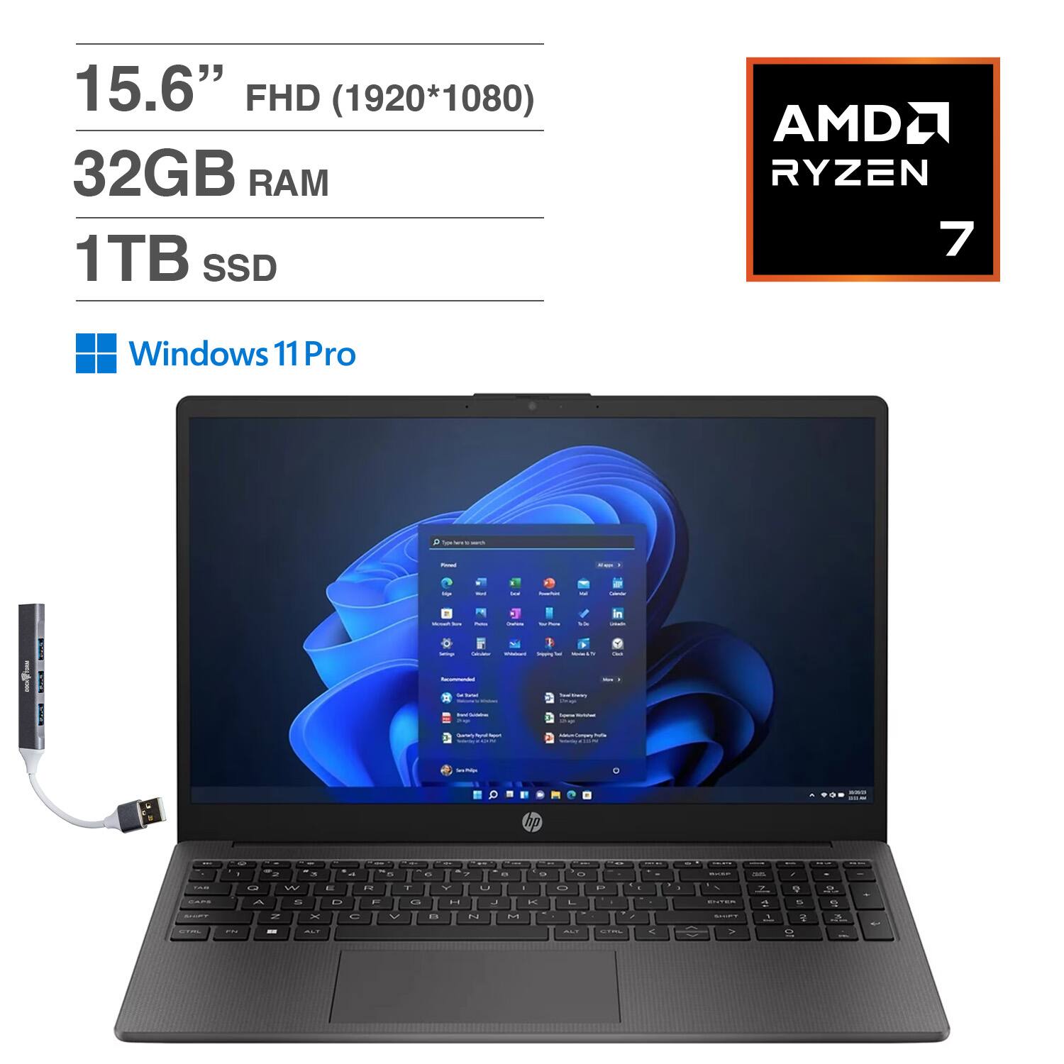 15.6" FHD (1920*1080)  
32GB RAM  
1TB SSD  
AMD RYZEN 7  
Windows 11 Pro