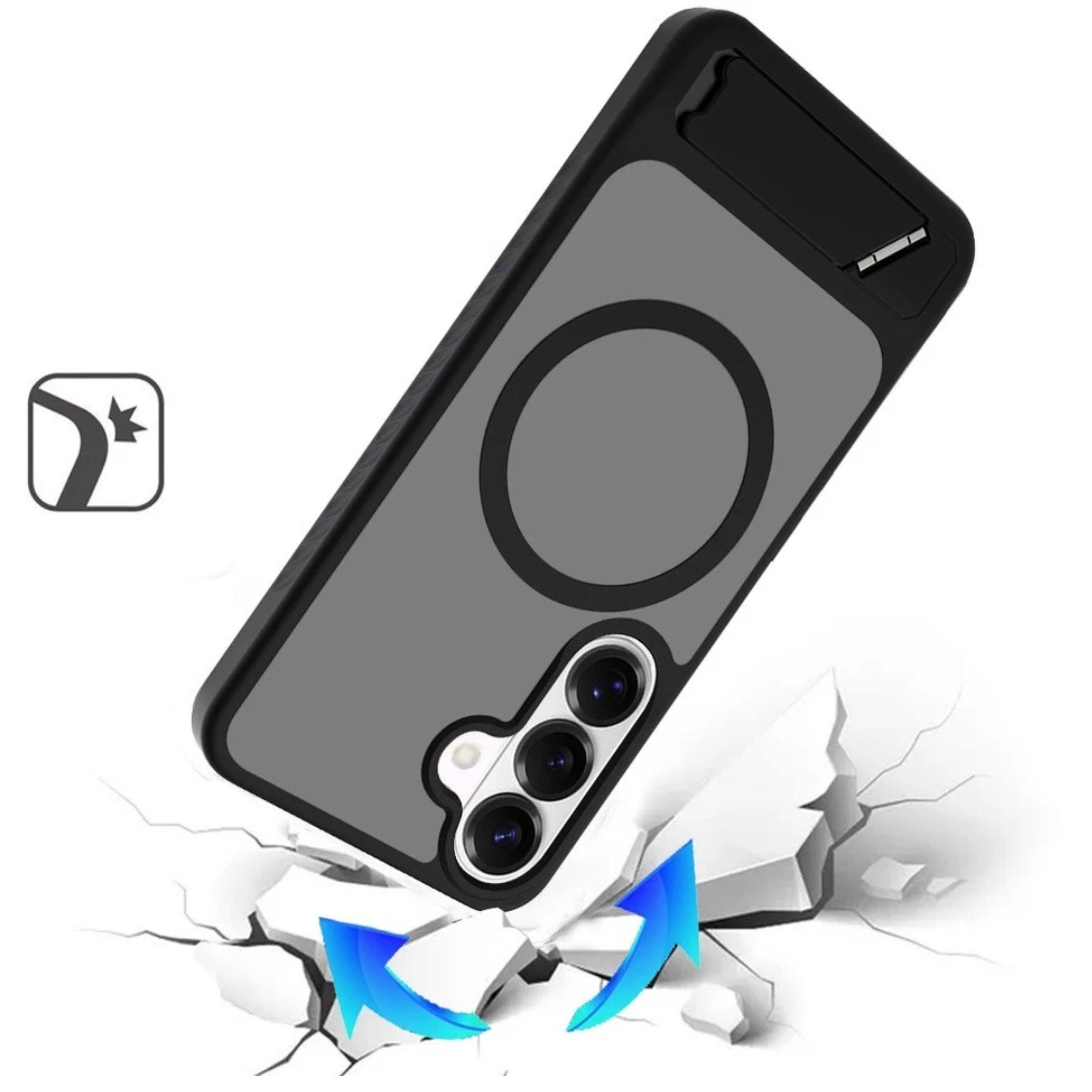 Left. Kitcheniva - Metal Kickstand Magnetic Case With Tempered Glass For Samsung S26 FE - Black.