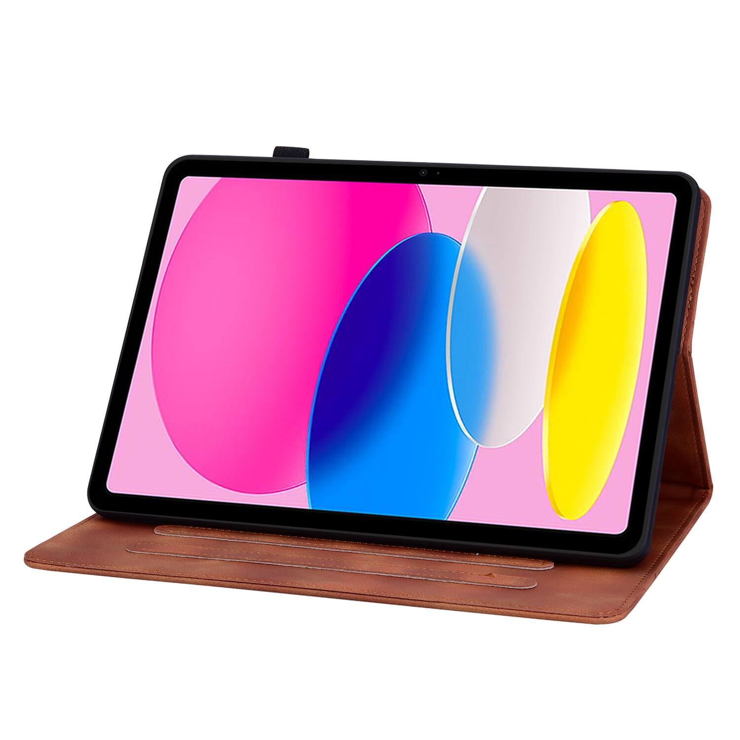 Left. Dteck - Case for Apple iPad (A16) 11" 2025 & iPad 10th Gen 2022,Embossed Pattern PU Leather Flip Card Holder Kickstand Cover - Brown.
