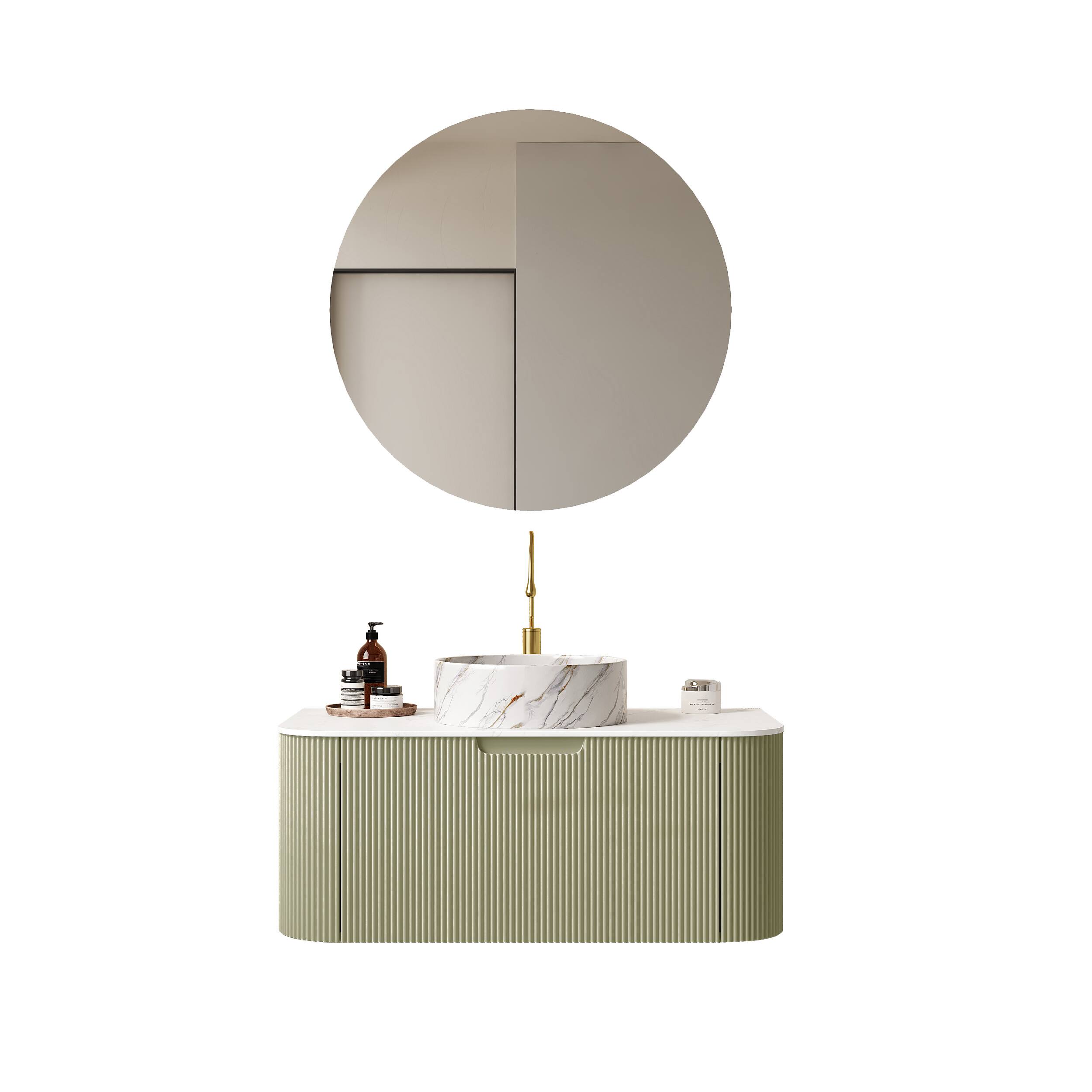 Back. Tiramisubest - 36" Bathroom Vanity with Sink, Wall-Mounted Bathroom Storage Cabinet with Drawer, White Ceramic Basin, Pre-assembled - Light Green.