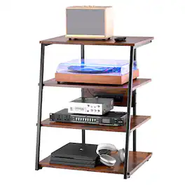 Hirose Alice - 4-tier Av Media Stand With Power Strips Corner Tv Led Lights Height Adjustable Wooden Shelves For Dvd Players/ - Default