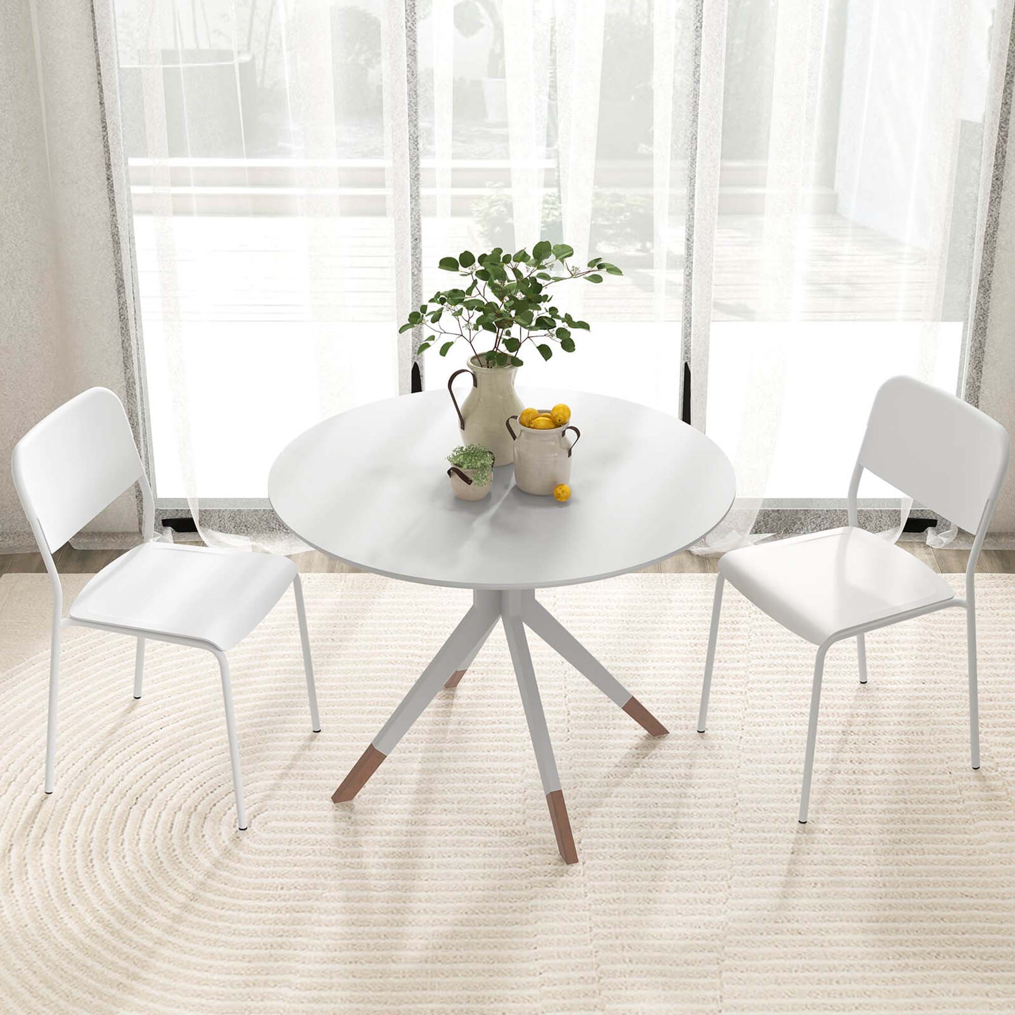 Back. Costway - Modern Dining Chairs Set of 4 with Tilted Backrest & Sturdy Metal Legs Plastic - White.