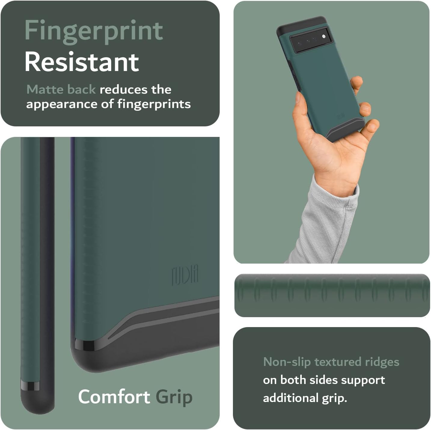 Fingerprint Resistant  
Matte back reduces the appearance of fingerprints  

Comfort Grip  
Non-slip textured ridges on both sides support additional grip.