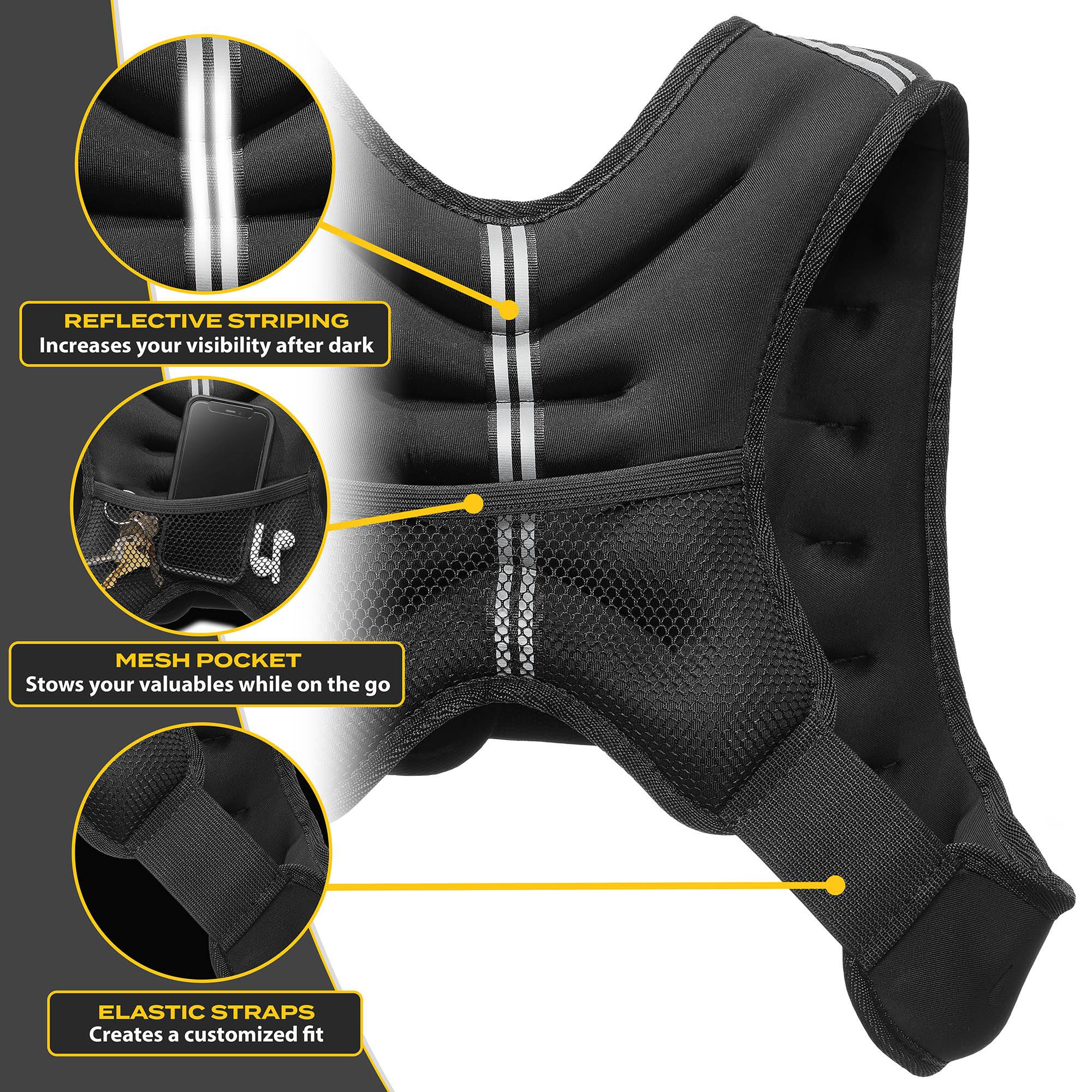 REFLECTIVE STRIPING  
Increases your visibility after dark  

MESH POCKET  
Stows your valuables while on the go  

ELASTIC STRAPS  
Creates a customized fit