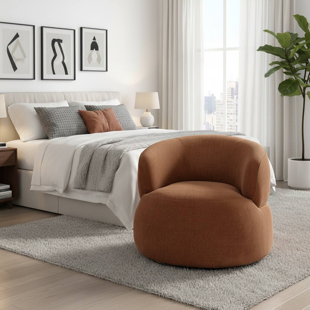 Left. Forest'nSky - Rusty Orange Modern Swivel Accent Chair, Round  Upholstered Barrel Chair with Plush Foam Cushion, Solid Wood Base - Rusty Orange.