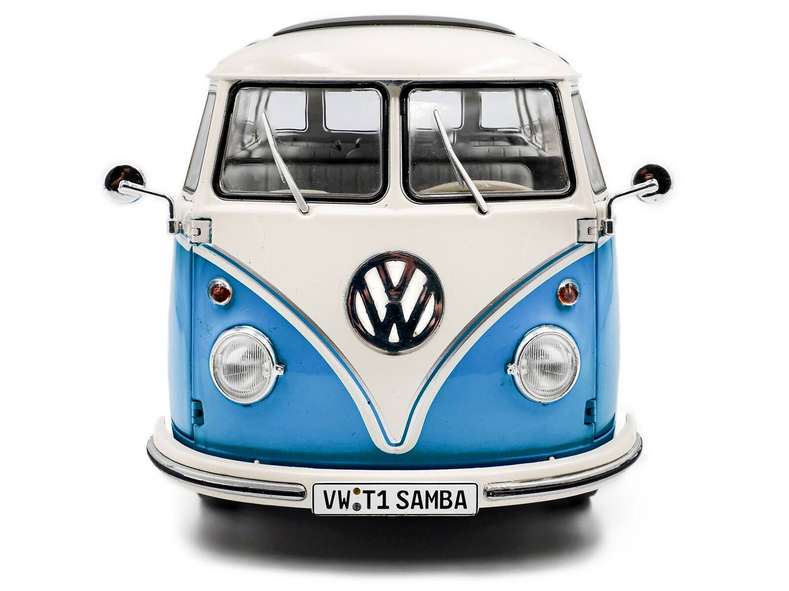 Alt View 4. Solido - 1962 Volkswagen T1 Samba Bus Baby Blue and White 1/18 Diecast Model Car by Solido.