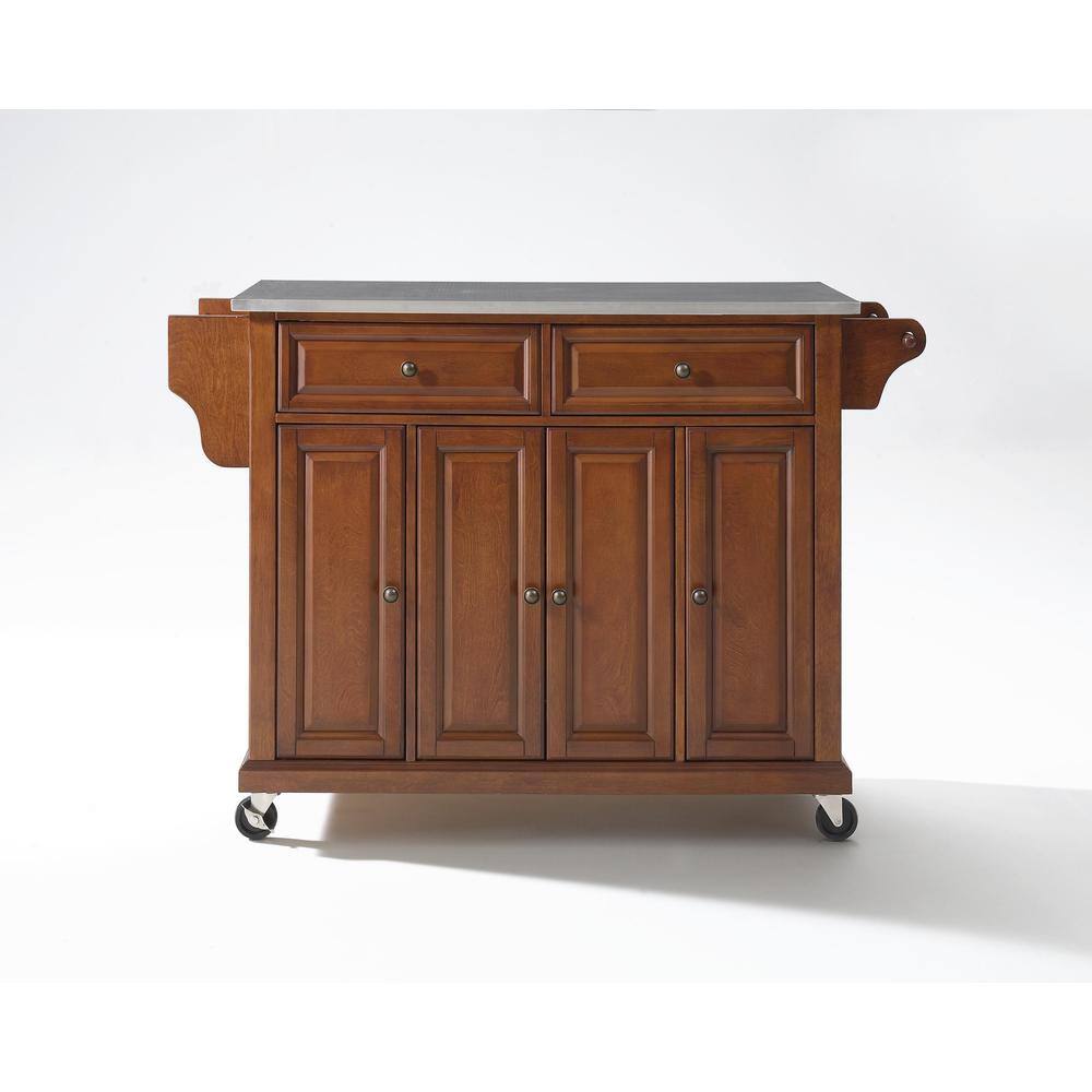 Back. Crosley Furniture - Full Size Stainless Steel Top Kitchen Cart - Cherry.