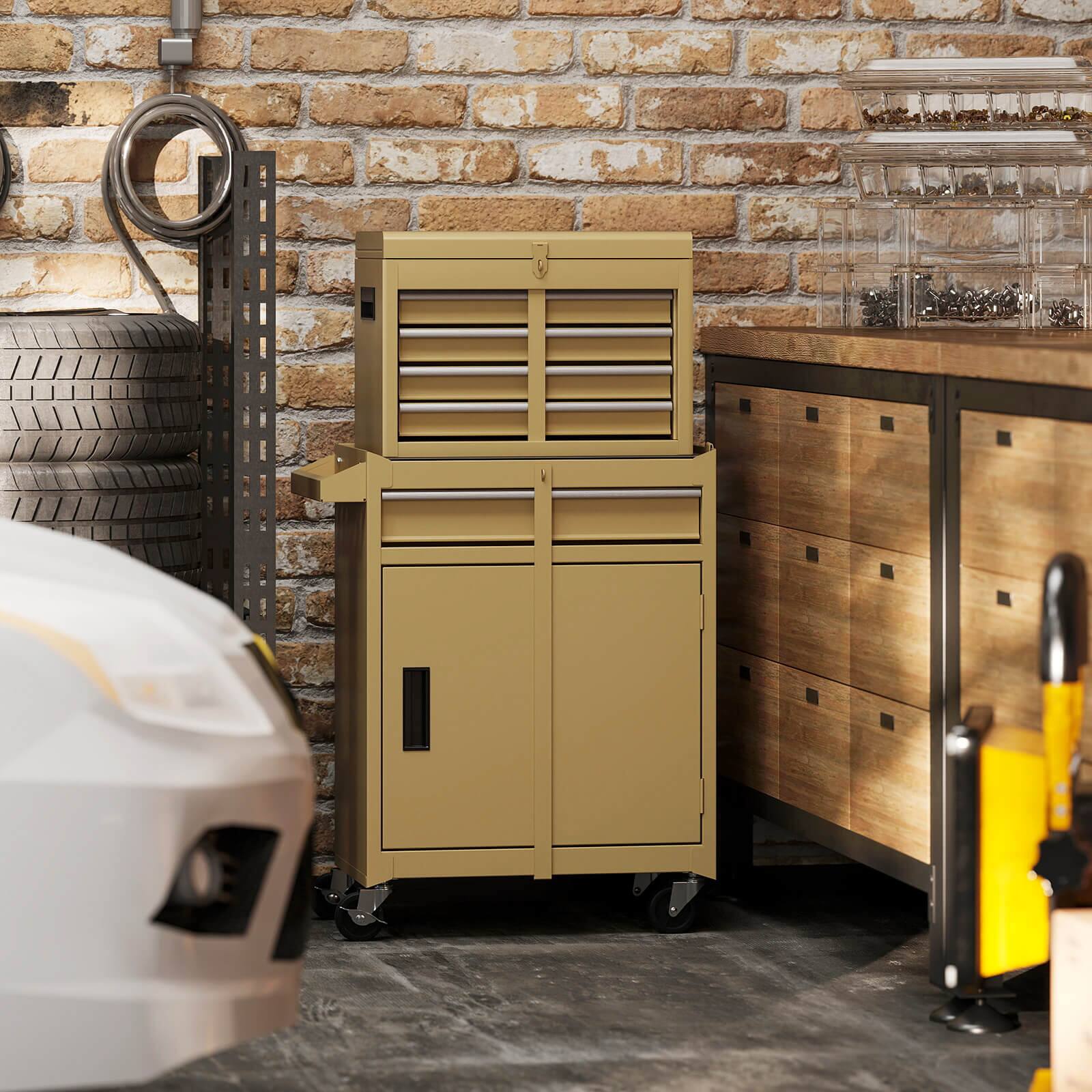 Alt View 3. Costway - Costway 2 in 1 Tool Chest & Cabinet with Sliding Drawers Rolling Garage Organizer - Yellow.