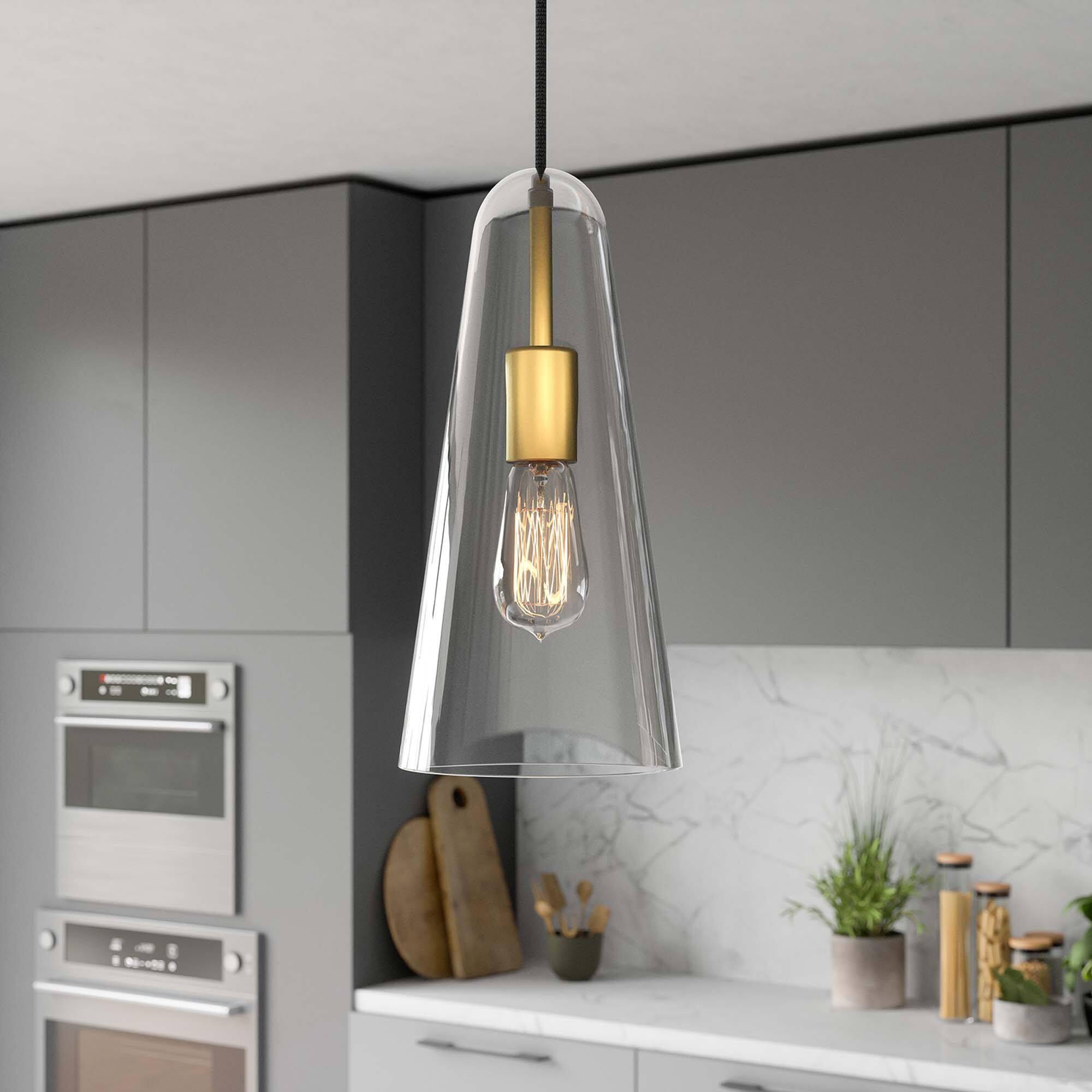 Alt View 1. Modway - Beacon 1-Light Pendant Light by Modway - Clear Satin Brass.