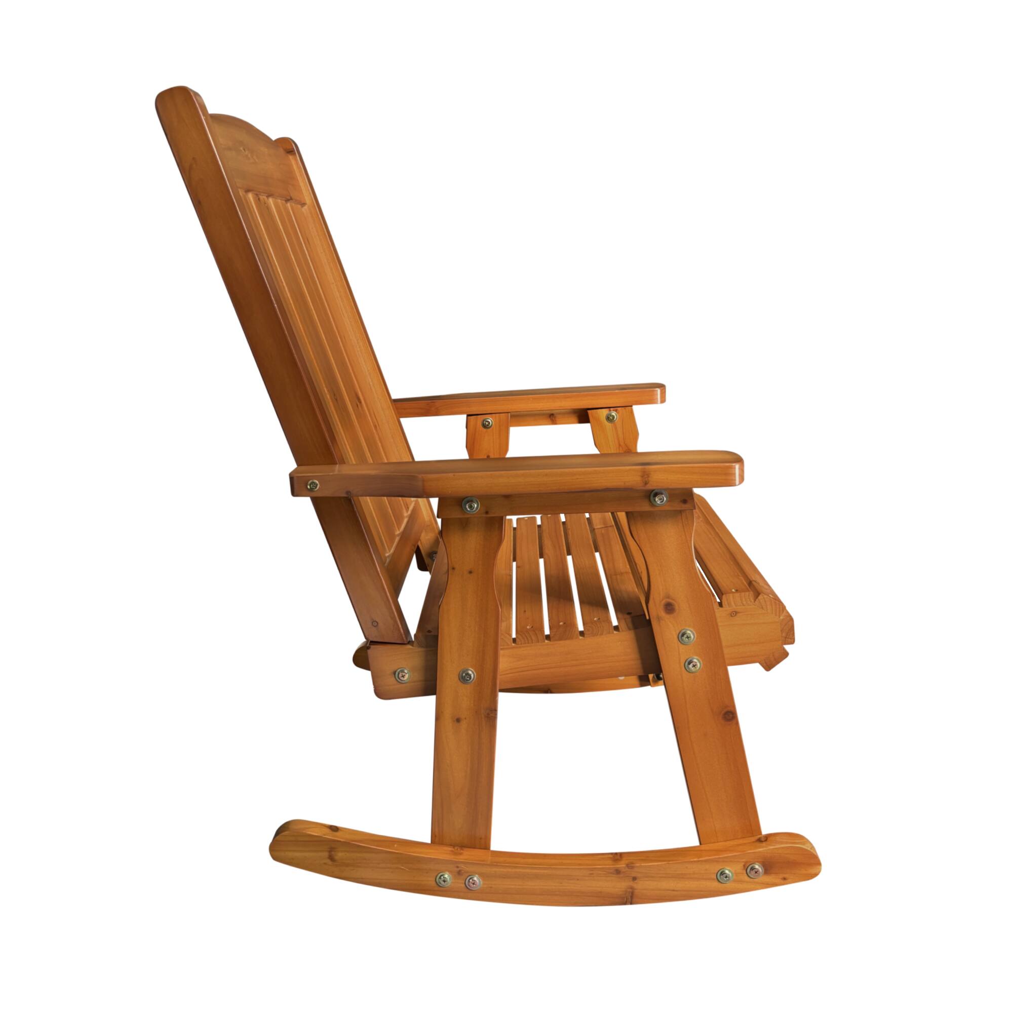 Alt View 6. Fortune Candy - Wooden Patio Rocking Chair with Comfortable Backrest and Deep Contoured Seat, for Both Outdoor and Indoor - Teak Tone.
