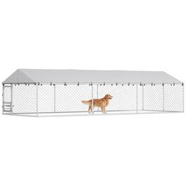 Pawhut - Kennel Outdoor Dog Run Waterproof UV-Resist Cover Lockable Door Adjustable Bowls 20 x 7.5 x - Silver