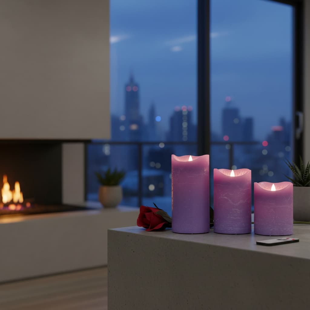 Alt View 2. FINEAK - 3 Pack Rustic Lavender Purple Flameless Pillar Candles:Real Wax, Battery Operated with 6H Timer,Realistic Flickering LED - Purple.
