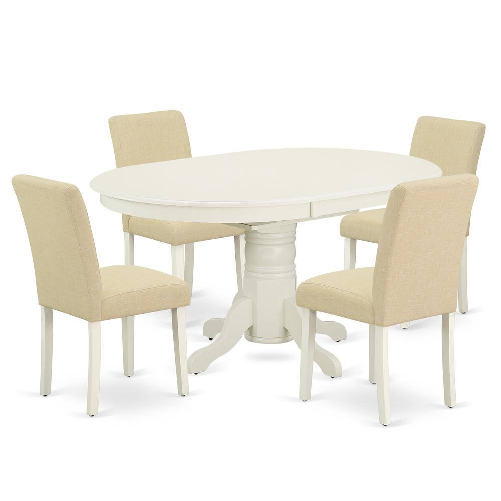Back. East West Furniture - Dining Room Set Linen White - Brown.