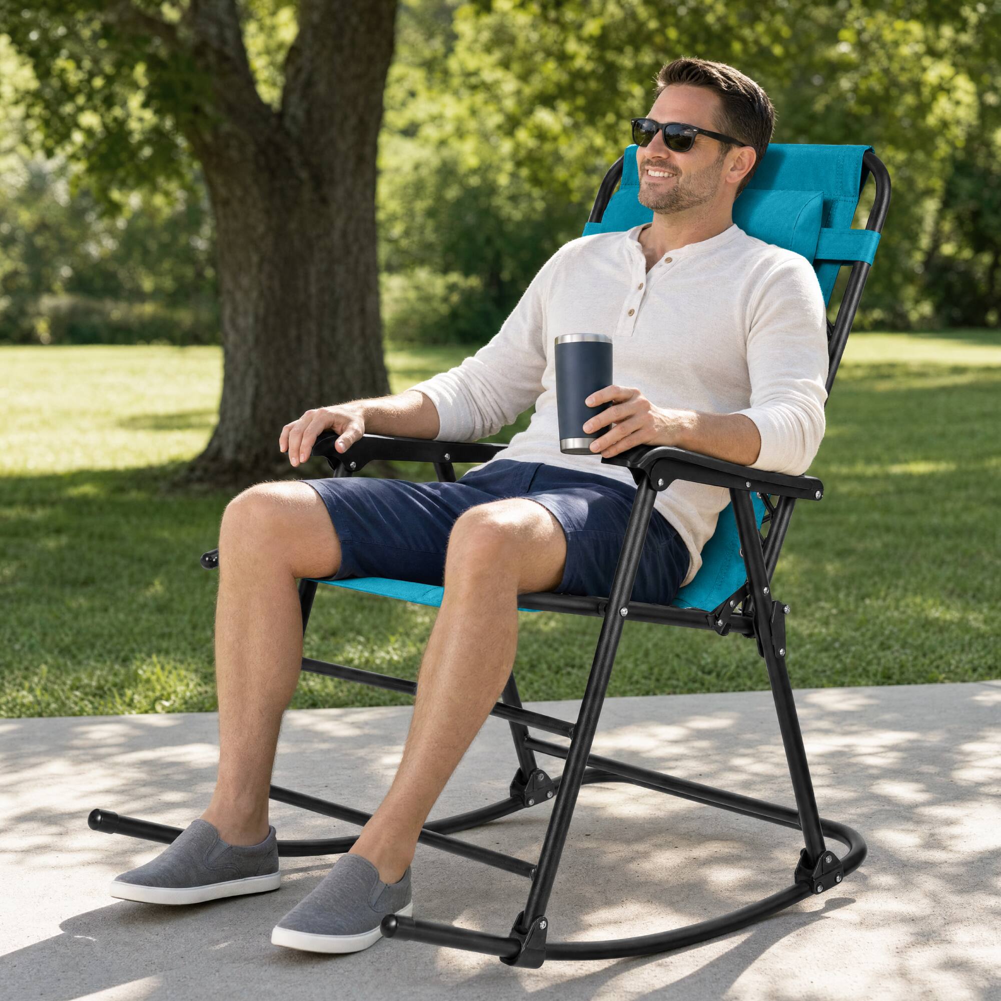 Alt View 7. Best Choice Products - Best Choice Products Padded Folding Zero Gravity Rocking Chair with Headrest, Outdoor Camp Chair - Peacock Blue - Peacock Blue.