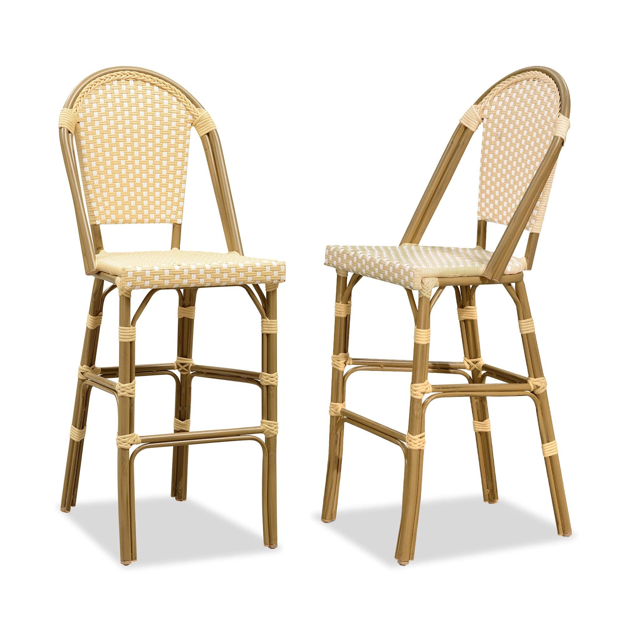 PURPLE LEAF - French Bar Height Bar Stool Set of 2 Patio Bar Chairs with Back Rattan Bar Chairs French Bistro Set - Bamboo Pattern/Cream Yellow-Bar Stool price history on PriceWatchPro