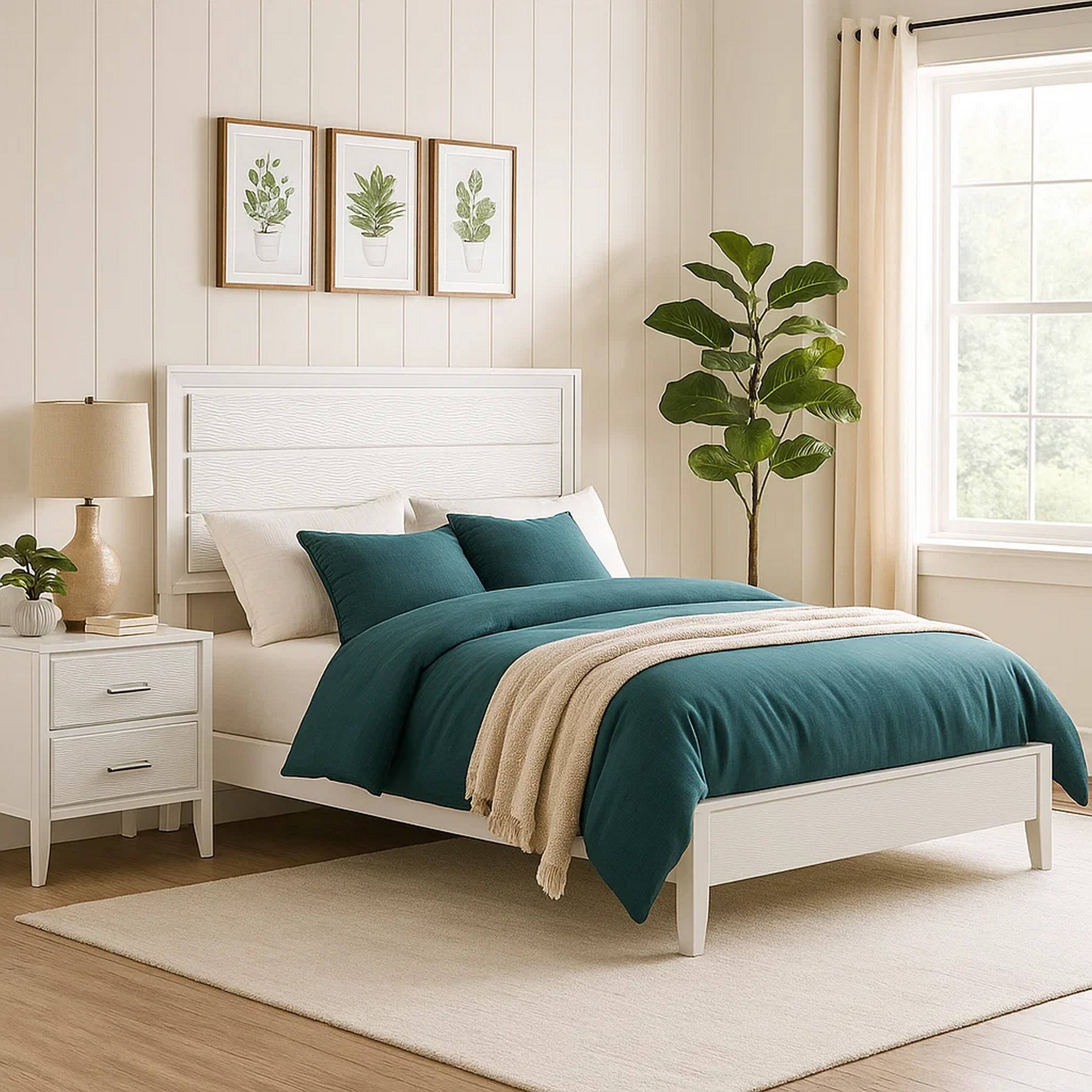 Alt View 5. Manhattan Lane - Tory King Size Bed, Wave Texture and Mitered Corners - White.