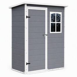RYHNUYNE - Resin Shed 5x3ft Floor Lockable Door Window Waterproof Snowproof Garden Tools - Gray