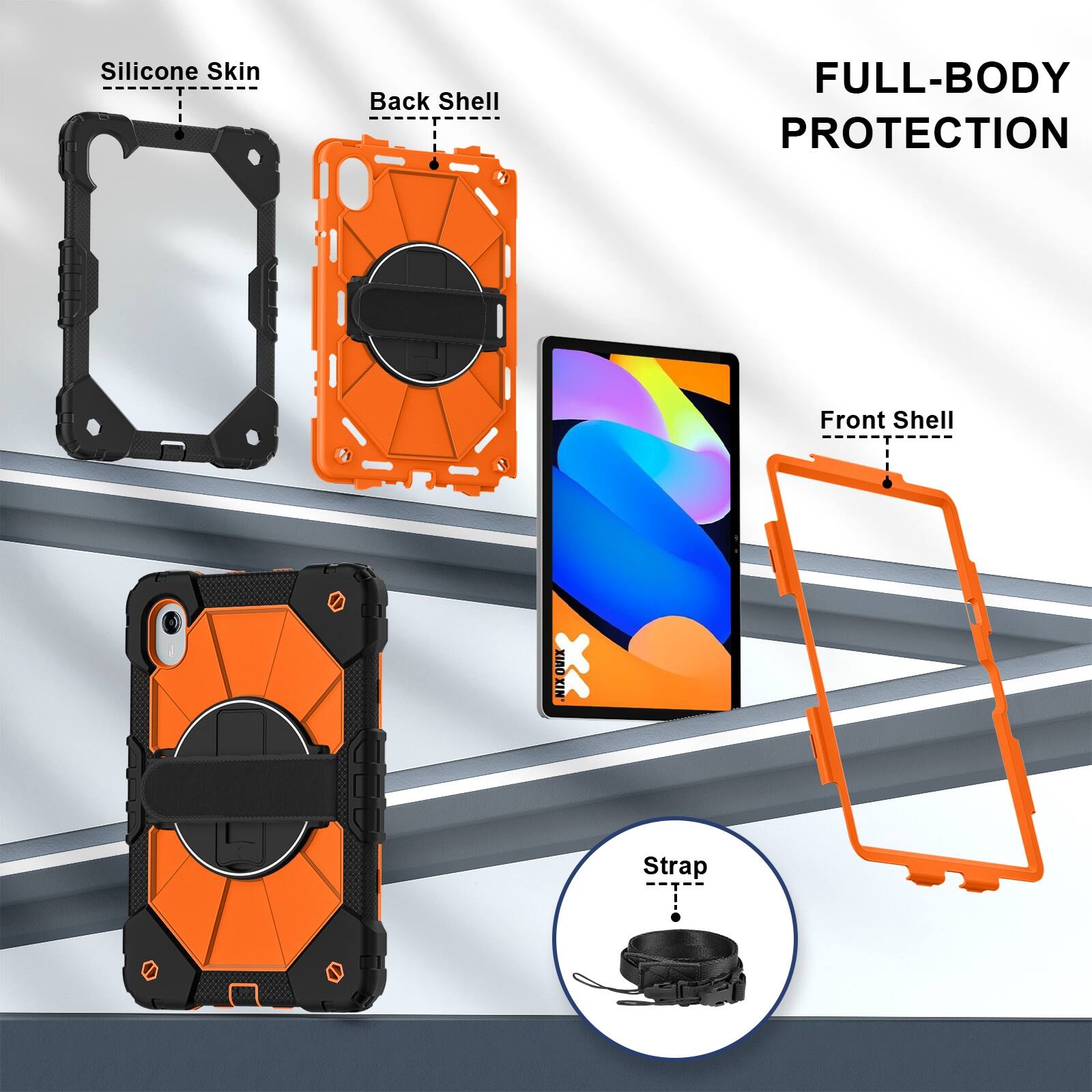Silicone Skin  
Back Shell  
FULL-BODY PROTECTION  
Front Shell  
Strap