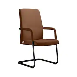 LeisureMod - Evander Leather Office Chair with Aluminum Frame, Fixed Armrests, Sponge Cushion, Easy-Clean Design & Quick Assembly - Dark Brown