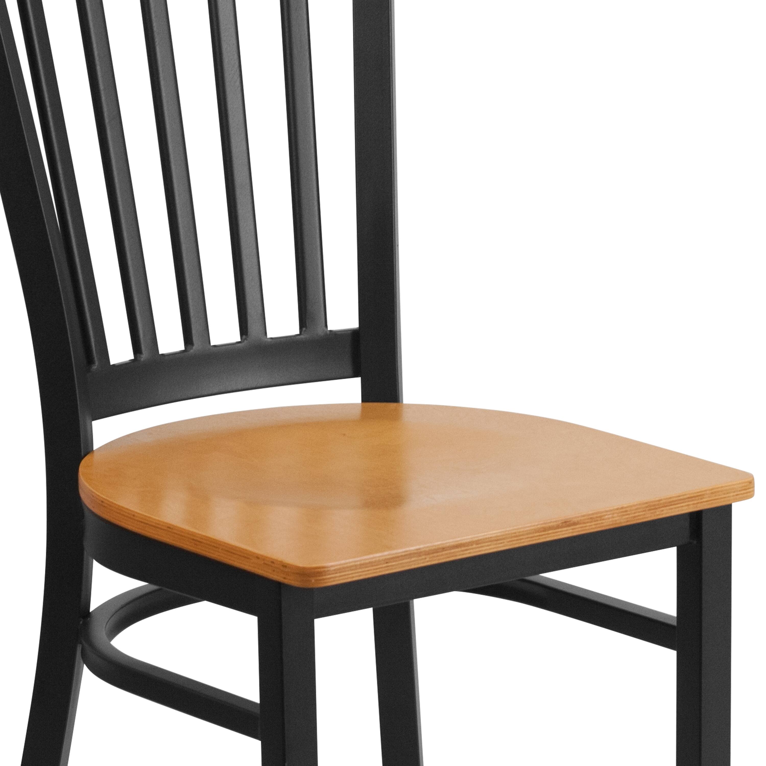 Alt View 9. Emma + Oliver - Vertical Back Metal Restaurant Dining Chair - Natural Wood Seat/Black Metal Frame.
