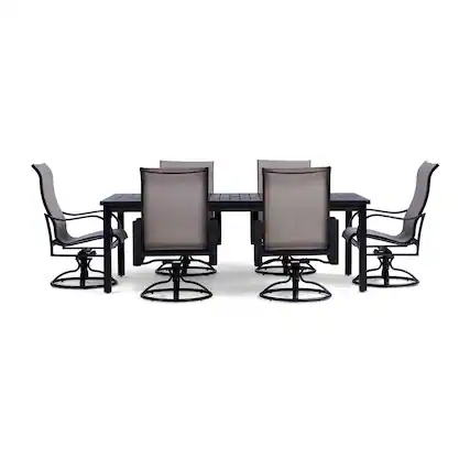 Front. Yardbird® - Pepin 7 Piece Rectangular Outdoor Dining Set with Swivel Rocking Chairs - Sierra.