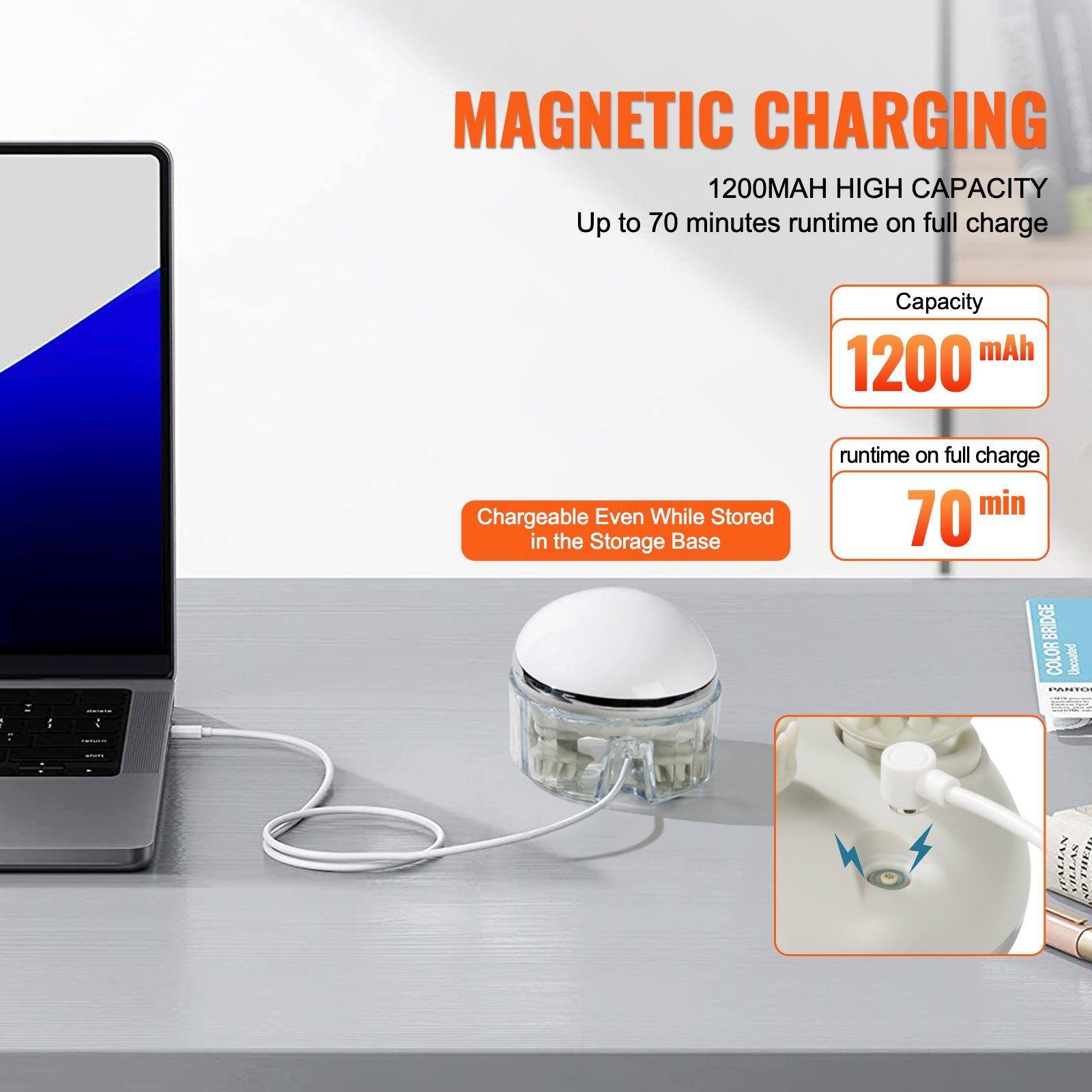 MAGNETIC CHARGING  
1200MAH HIGH CAPACITY  
Up to 70 minutes runtime on full charge  

Capacity: 1200 mAh  
runtime on full charge: 70 min  

Chargeable Even While Stored in the Storage Base  

BRIDGE COLOR  
ITALIAN VILLAN NOTHEIG