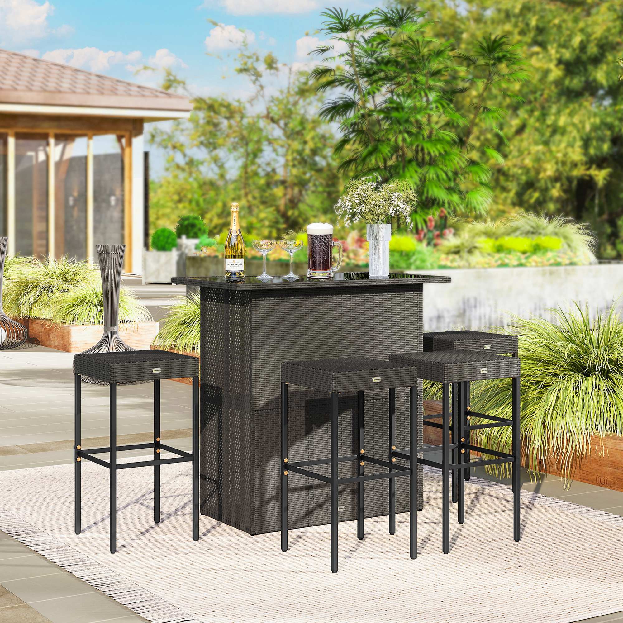 Alt View 1. Outsunny - Piece Rattan Wicker Bar Set, High Top Outdoor Table and Chairs, Bar Height Patio Set - Dark Brown.