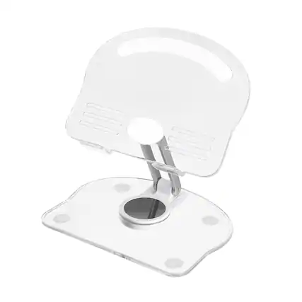 Front. Unique Bargains - Acrylic Tablet Stand - Adjustable, Foldable, Portable, Clear, 360° Rotating Base, for Desk/Home/Office, Women Gift - White.