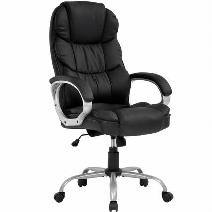 Front. Frangdom - Ergonomic High-Back PU Leather Swivel Office Chair with Lumbar Support - Black.
