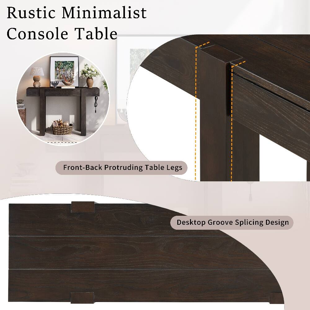 Rustic Minimalist Console Table

Front-Back Protruding Table Legs

Desktop Groove Splicing Design