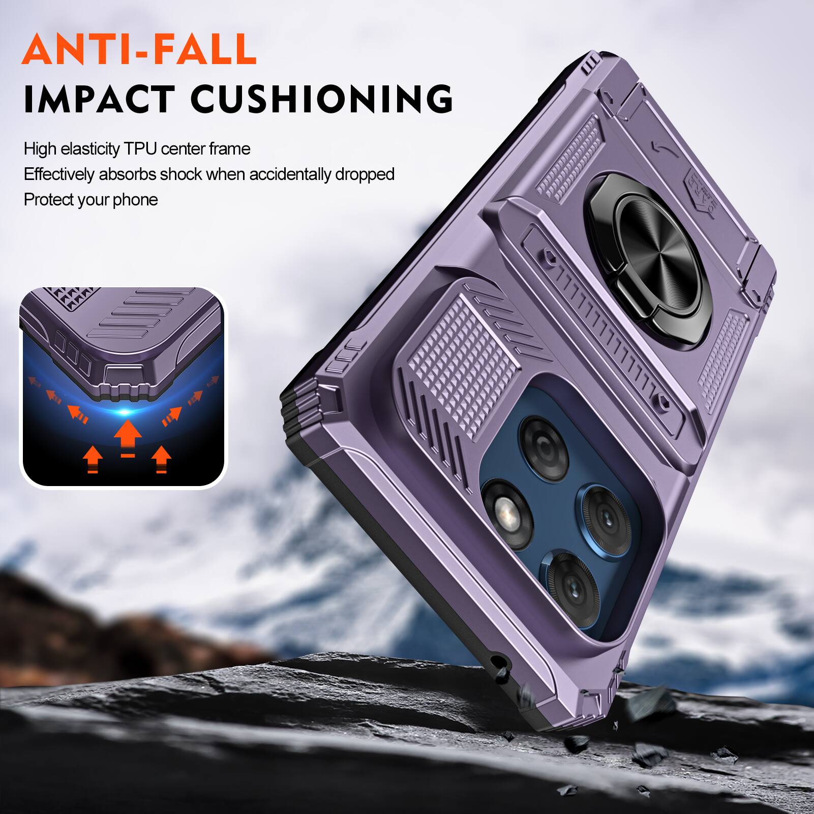 ANTI-FALL IMPACT CUSHIONING

High elasticity TPU center frame
Effectively absorbs shock when accidentally dropped
Protect your phone