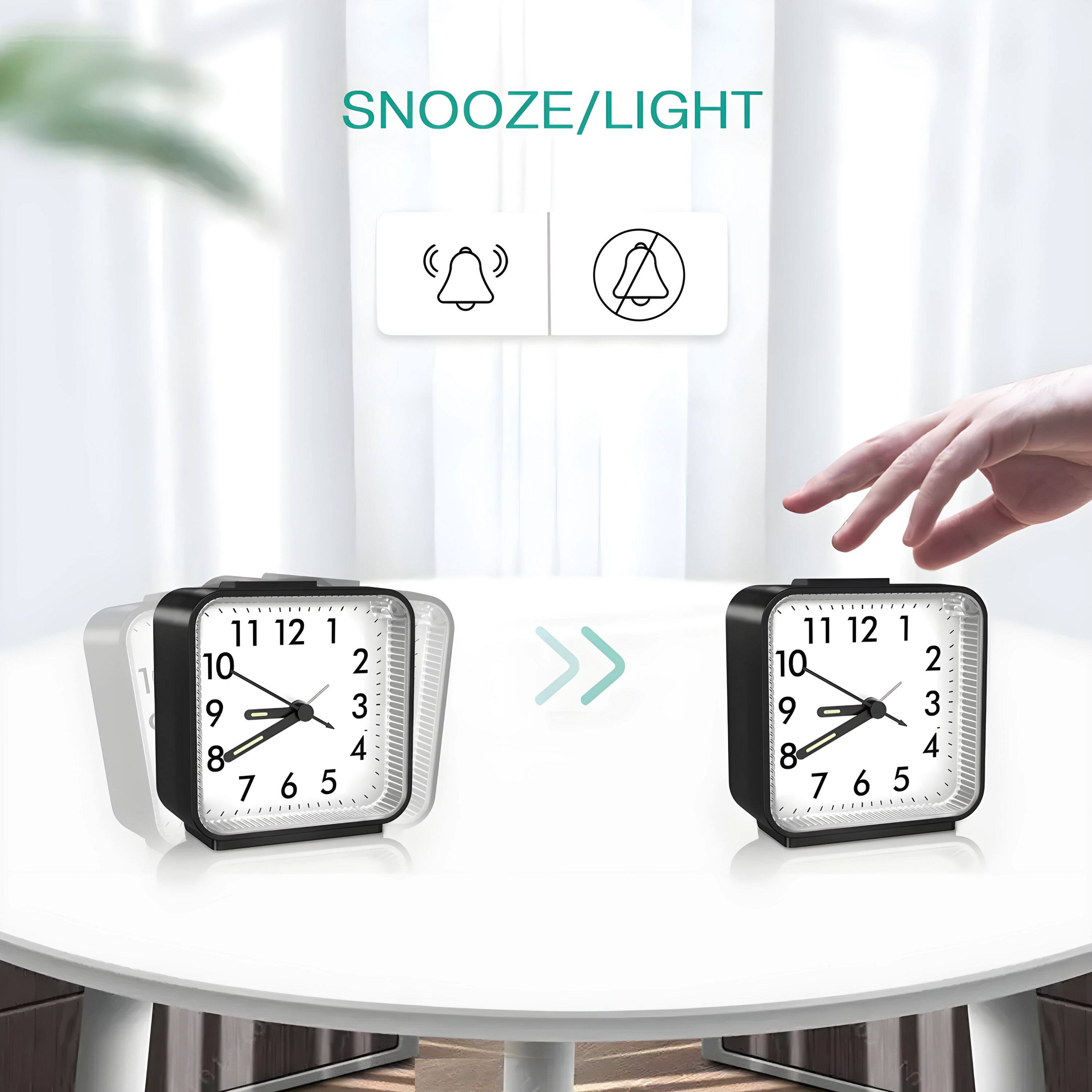 Alt View 2. Kitcheniva - LED Desk Alarm Clock Non Ticking Battery Powered Alarm Clock - Black.