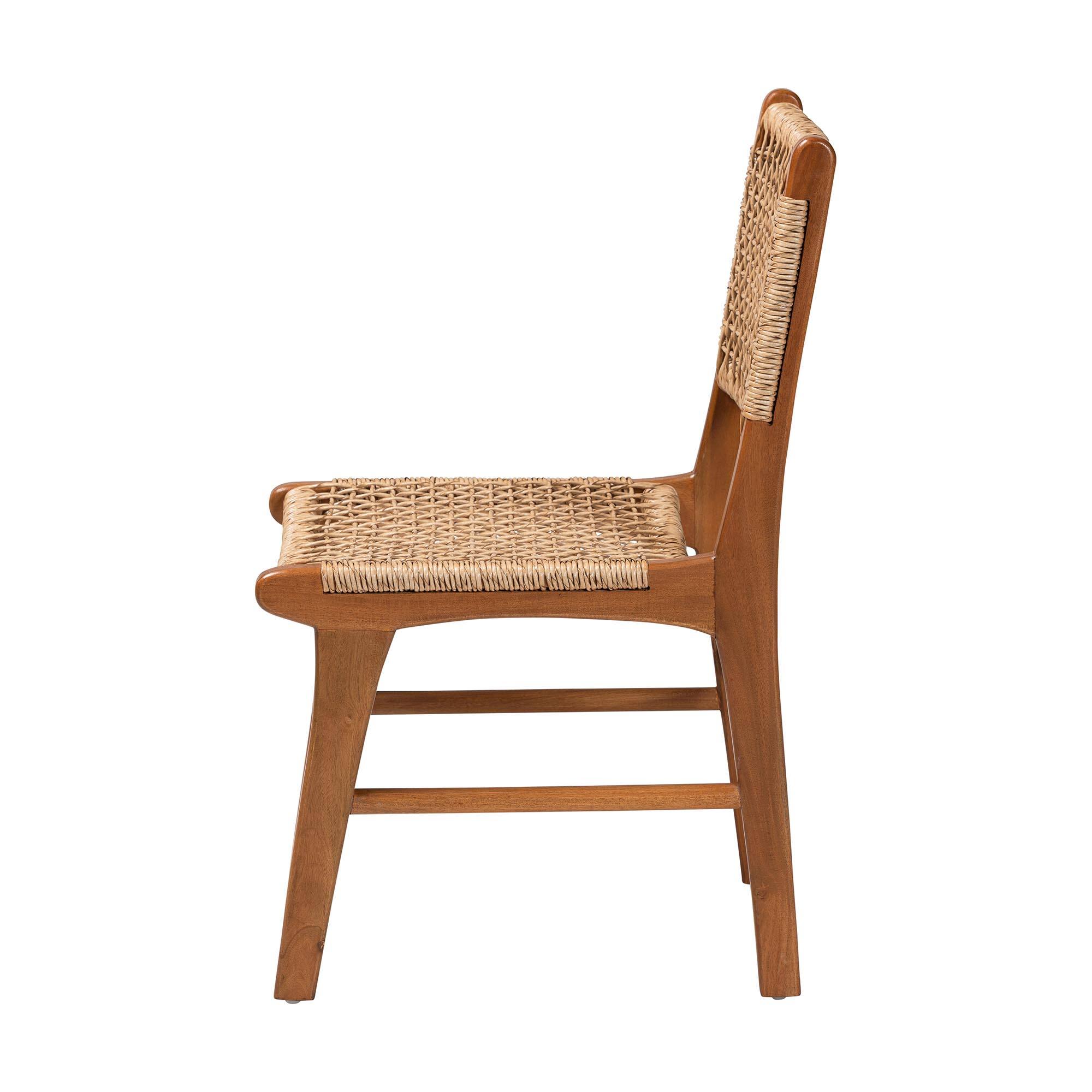 Left. bali & pari - Ariba Dining Chair with Mahogany Wood Frame and Viro Fiber Weaving, Rustic Boho Accent Chair - Caramel Brown/Natural Brown.