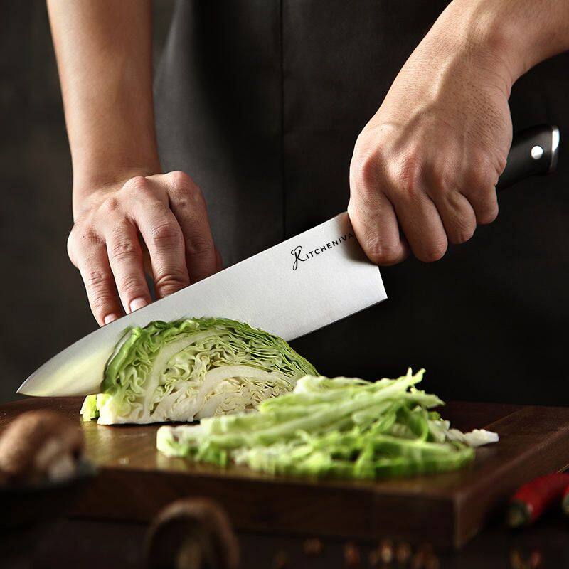 Back. Kitcheniva - 3-Piece German Stainless Steel Kitchen Knife Set with Ebony Wood Handle.
