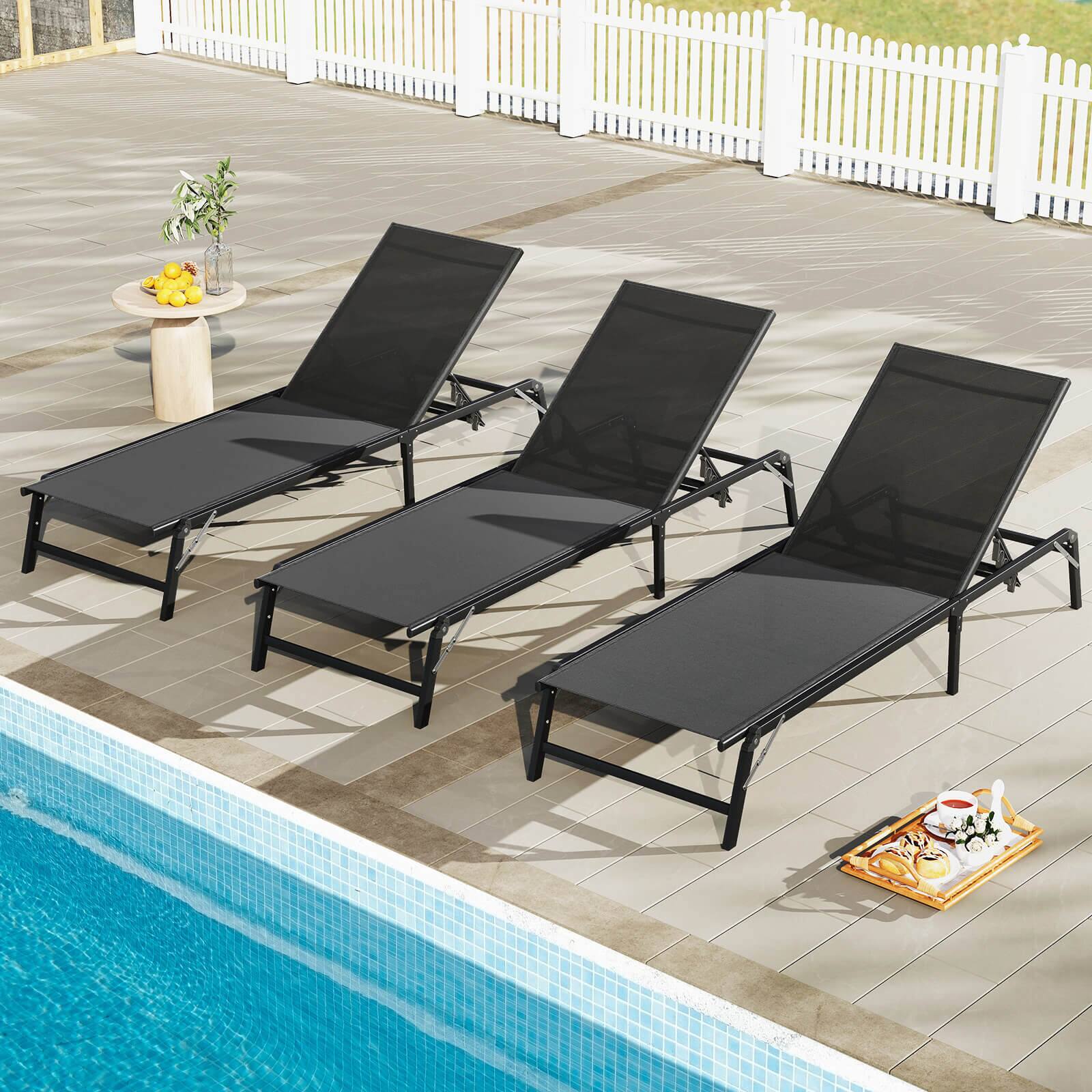 Alt View 3. Costway - Costway 2 PCS Reclining Lounge Chairs Folding Patio Recliner Chair with 5-position Backrest - Black.