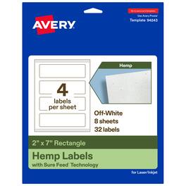 Avery - Rectangle Hemp Labels, 2" x 7", Off- 32 Total - White
