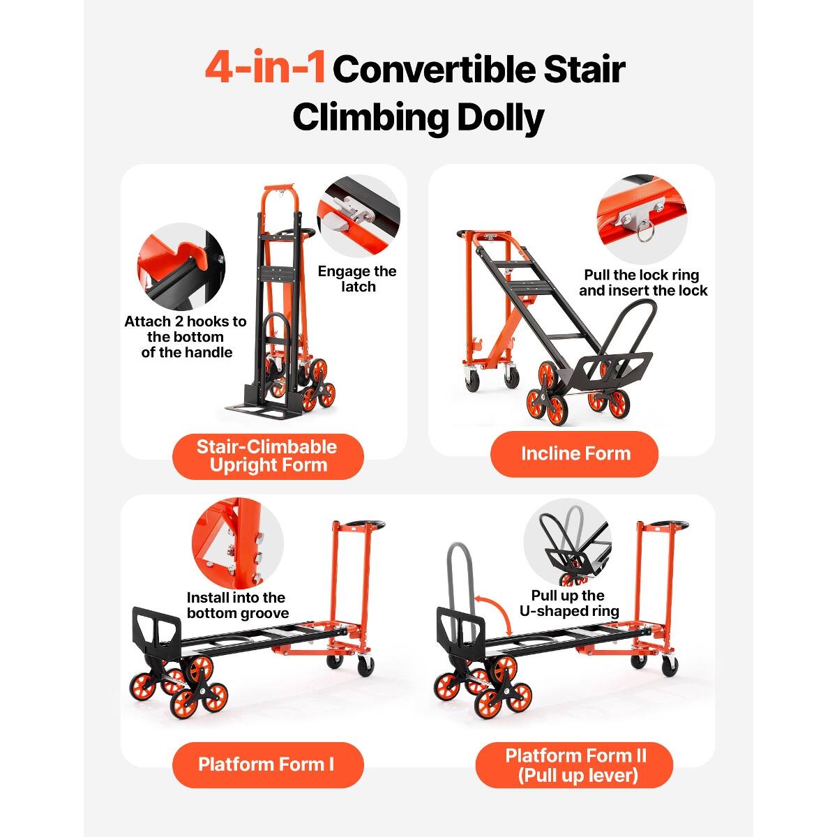 Ropilly 3 in 1 Stair Climbing Cart Folding Hand Truck Dolly with 770 lb ...