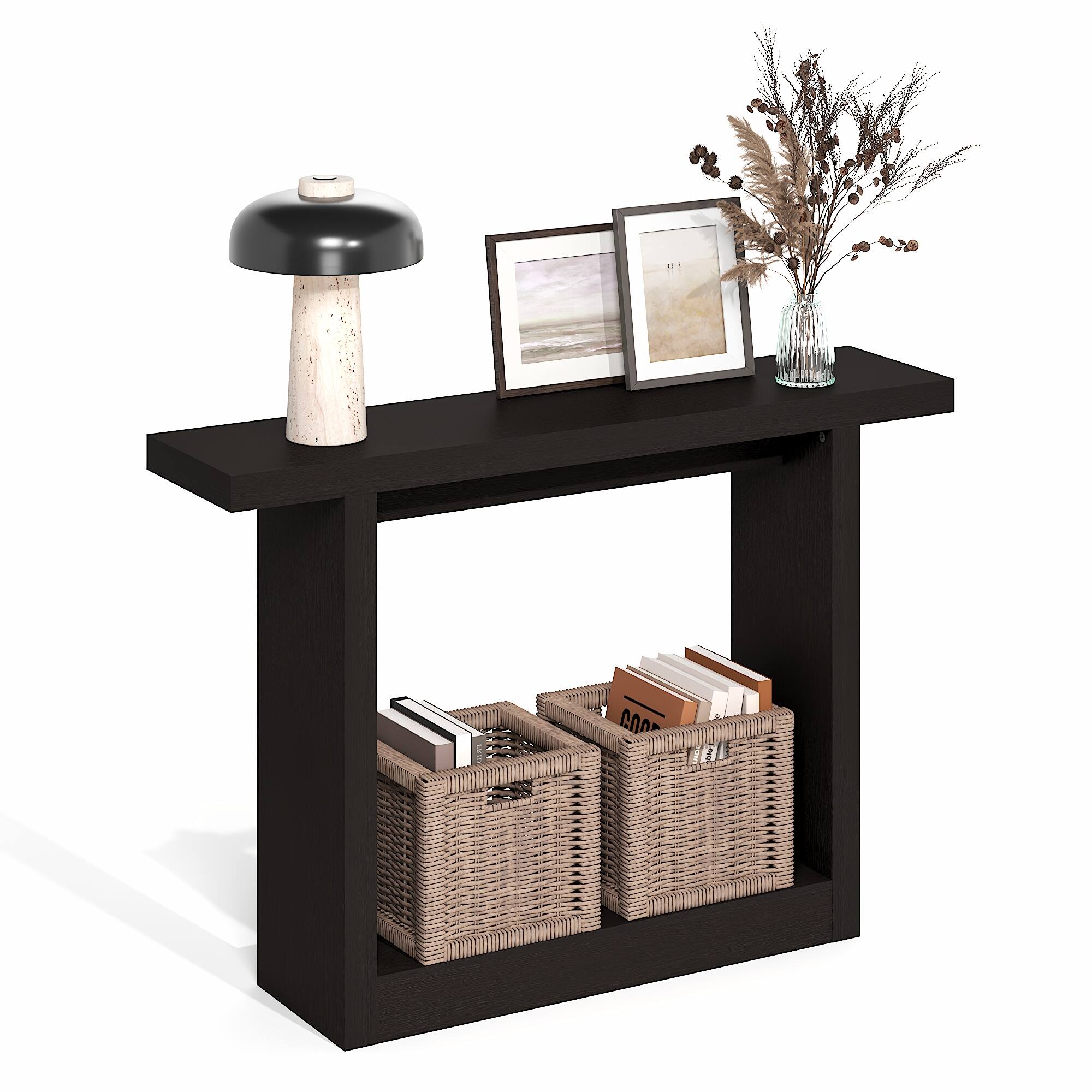 Front. Furinno - ARA Entryway Table 47-Inch, Narrow Farmhouse Console Table, Sofa Table, Couch Table Behind Sofa, Entryway Table - Black Dark Oak.