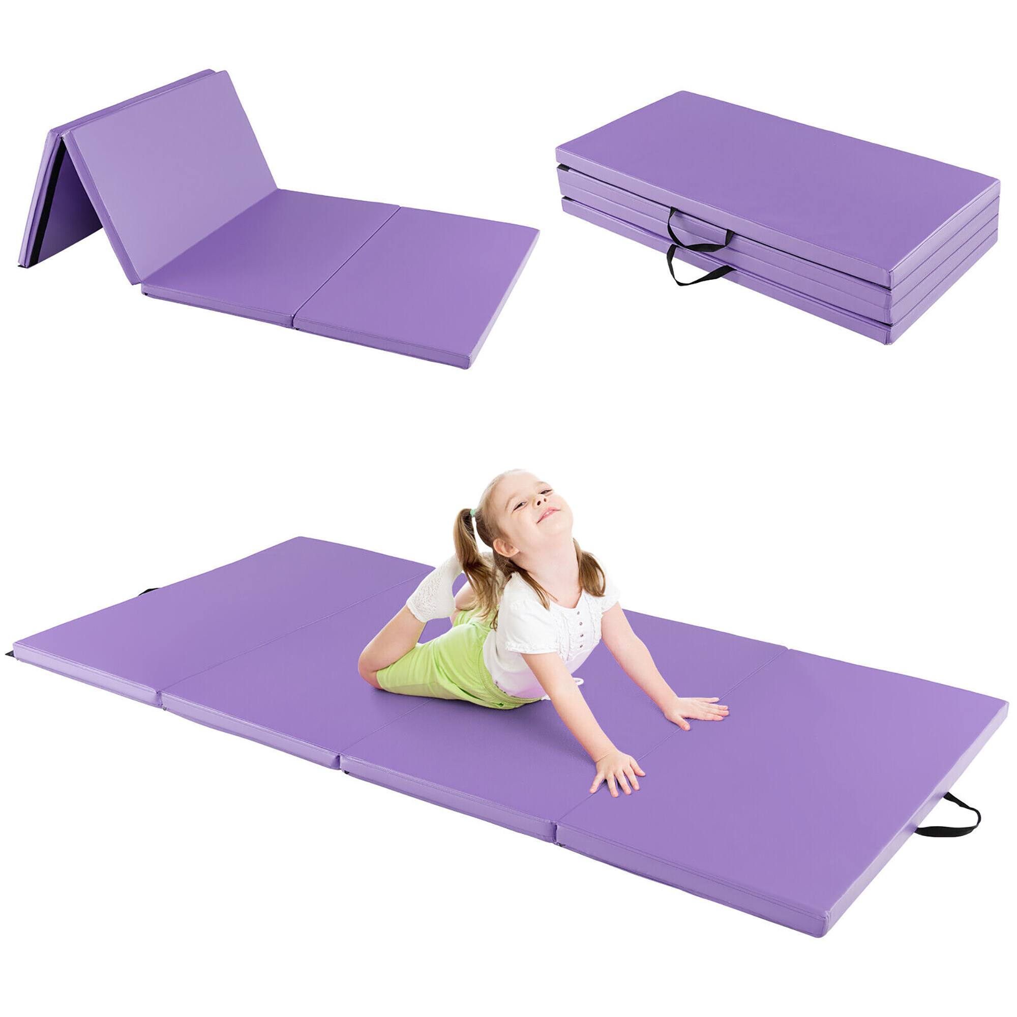 Alt View 7. Gymax - Gymax 8' x 4' x 2'' Folding Gymnastics Mat Tumbling Exercise PU Leather Cover for Yoga - Purple.