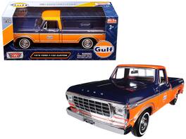 1979 Ford F-150 Custom Pickup Truck "Gulf" 1/24 Diecast Model Car by Motormax - Dark Blue And Orange