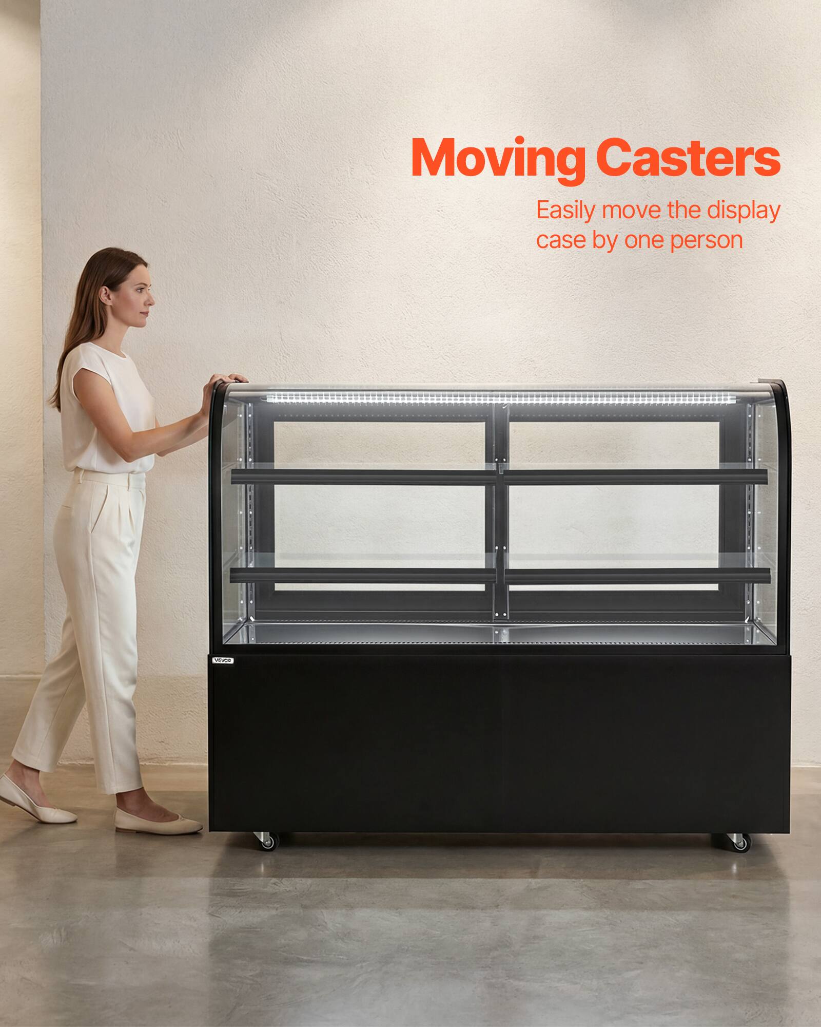 Moving Casters  
Easily move the display case by one person