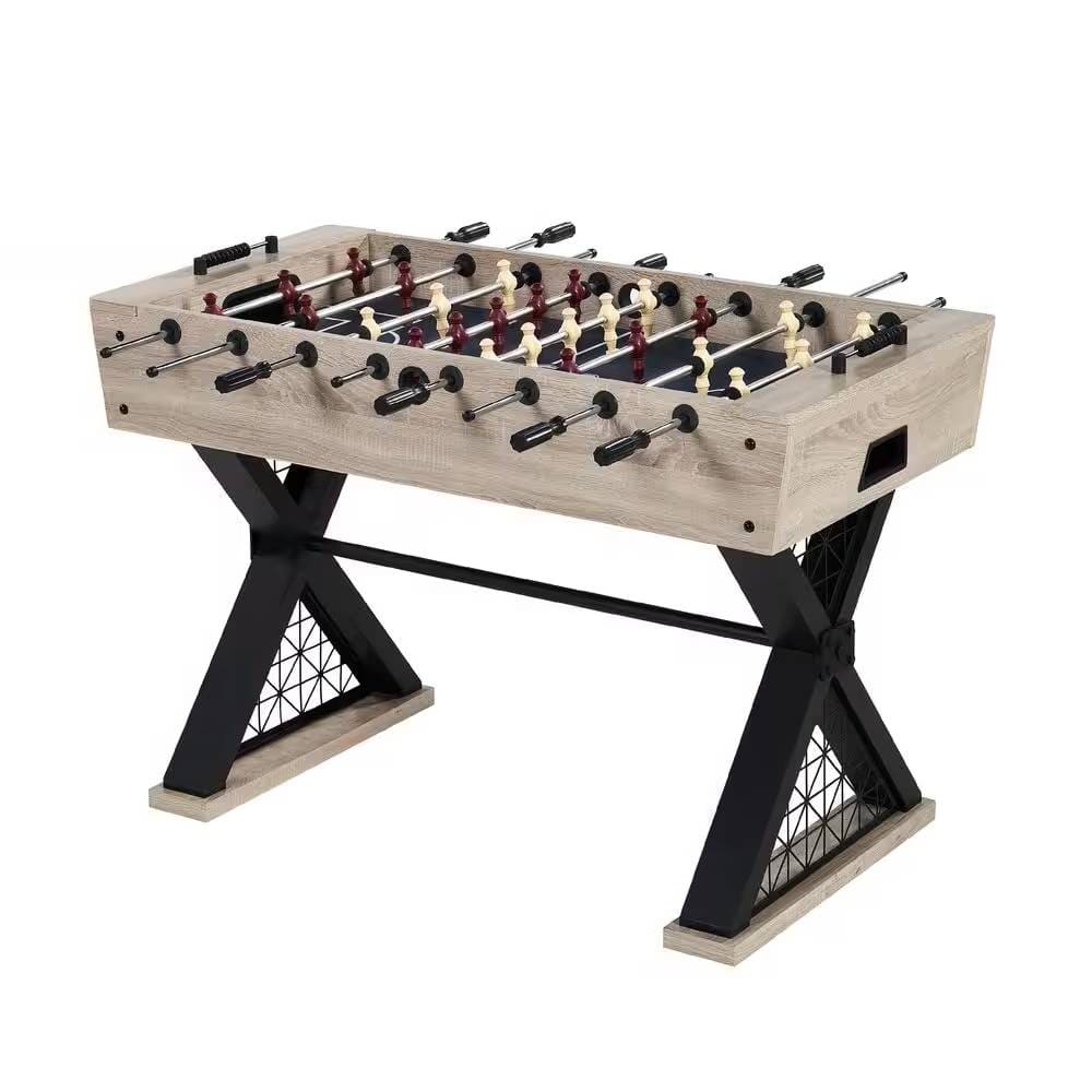 SlickBlue - Sturdy X-Leg 48-inch Industrial Foosball Table with 2 Balls for Playrooms - Light Brown