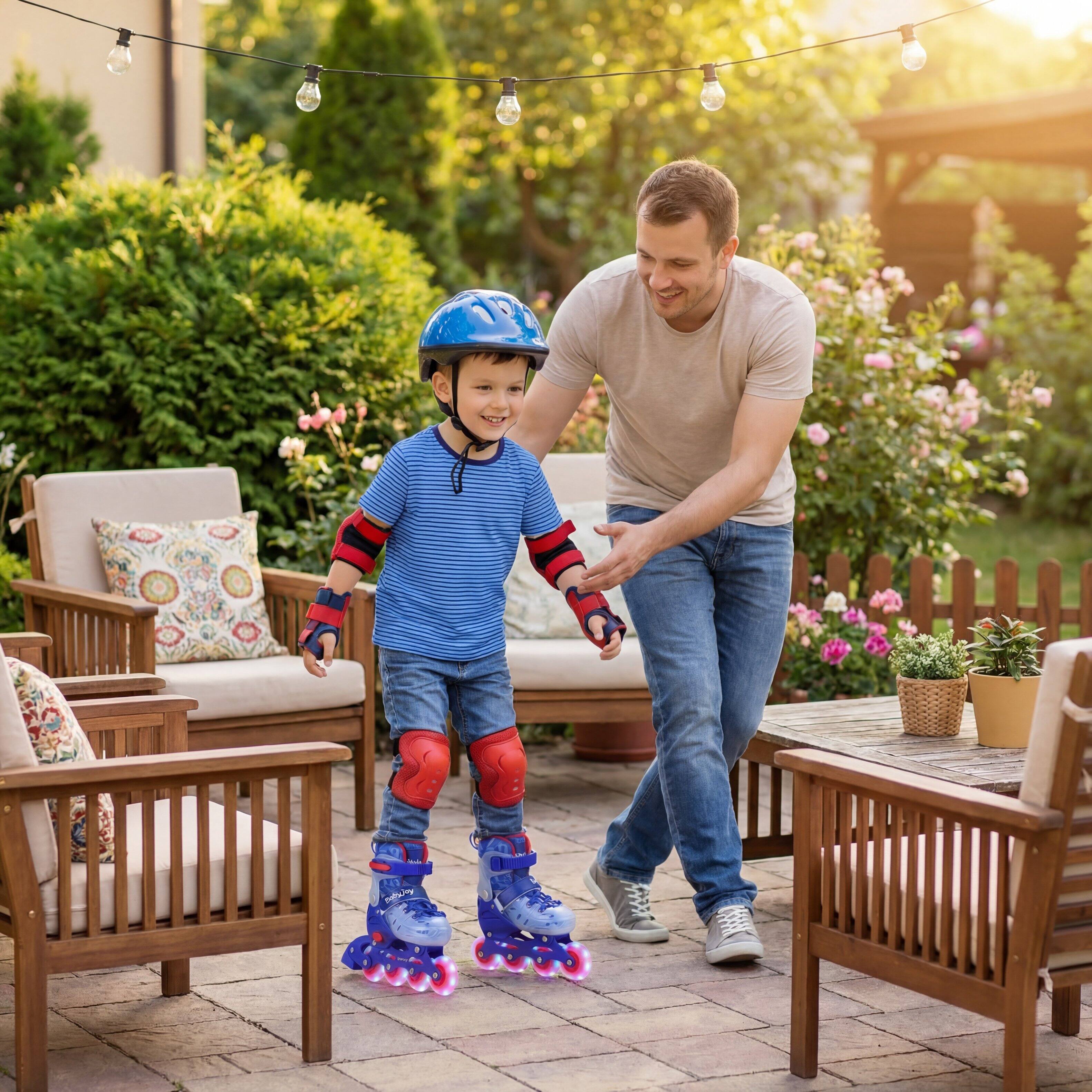 Alt View 3. Costway - Costway Kids Inline Skates for Boys Girls Ages 5-7, Adjustable 4 Sizes Roller Skates with Light Up Wheels - Blue.