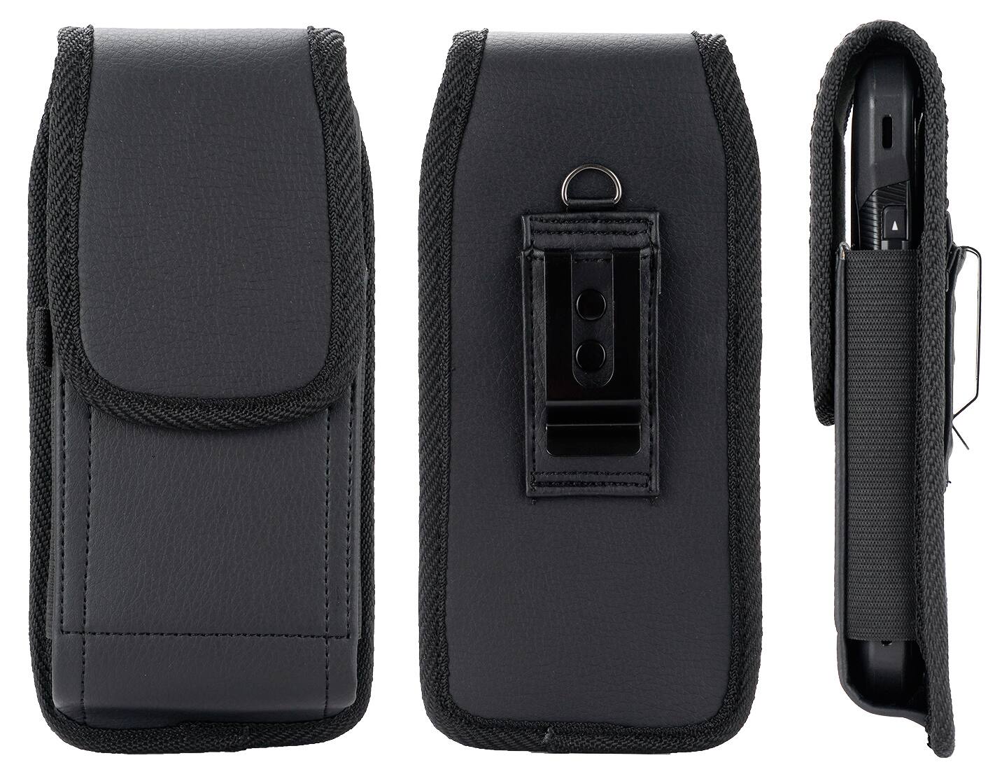 Alt View 2. Nakedcellphone - Pouch Case for iPhone 17 Pro Max, iPhone 15 Plus (with Metal Clip, Belt Harness, Magnetic Closure, Case-Compatible) - Black.