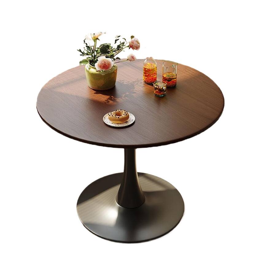 Angle. PexFix - 31.5" Minimalist Round Dining Table, Space-Saving Coffee Table for Kitchen & Living Room - Walnut.