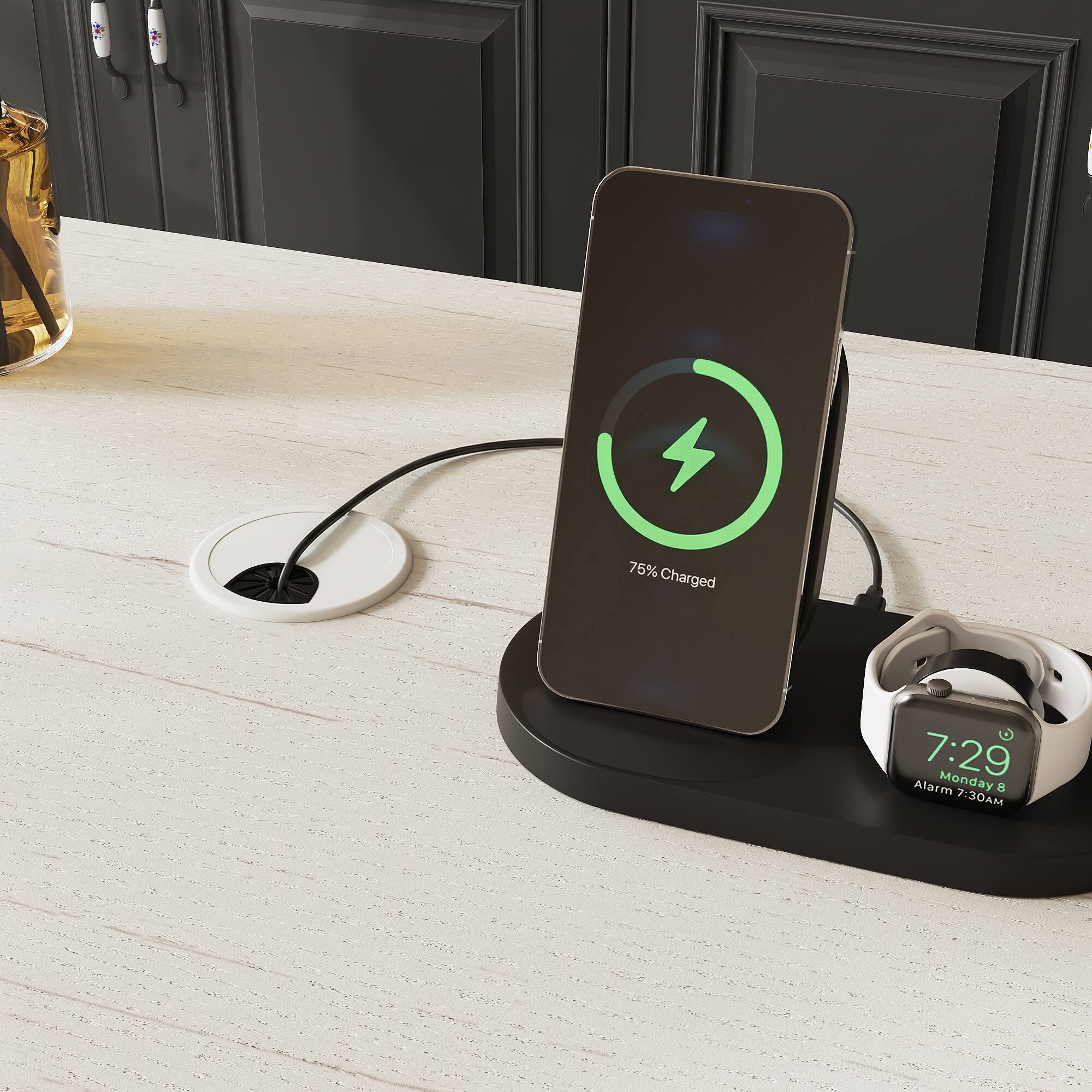 75% Charged  
7:29  
Monday  
Alarm 7:30AM