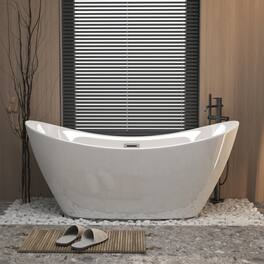 Loheer - 59 Inch Freestanding Bathtub Acrylic Soaking Tub Oval Center Drain - Gloss White